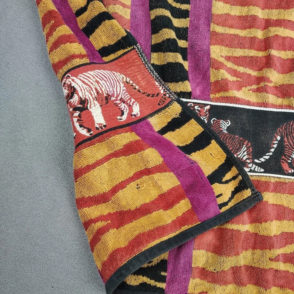 Vintage Tropical Escape Beach Towel Bengal Tiger Print Heavy Cotton XL 34x65